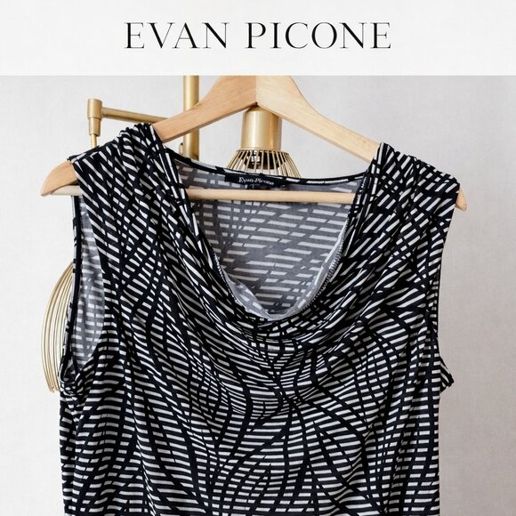 Evan Picone Tops - Evan Picone Black & White Abstract Drape Neck Top – Size Large